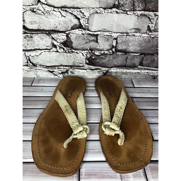 Salvatore Ferragamo Ivory Leather SnakeSkin Flip Flops Sandals Women Sz 8D US/39 - Picture 3 of 16